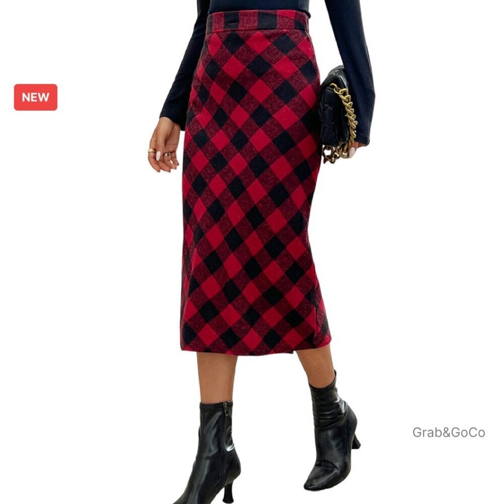 Vintage Plaid Flannel Midi Skirt Straight A-Line Pencil Chic Retro
